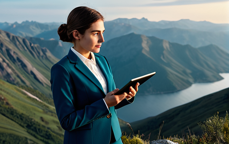 **
"A young professional woman, fully clothed in a modest blazer and trousers, standing on a mountaintop overlooking a vast landscape, her face determined, holding a tablet displaying a graph trending upwards, appropriate attire, safe for work, perfect anatomy, correct proportions, natural pose, cinematic lighting, professional photography, family-friendly, digital art"
**