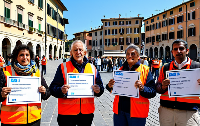 역경 극복 사례 연구 - Community Support**
Prompt: A diverse group of fully clothed people participating in a road safety ...