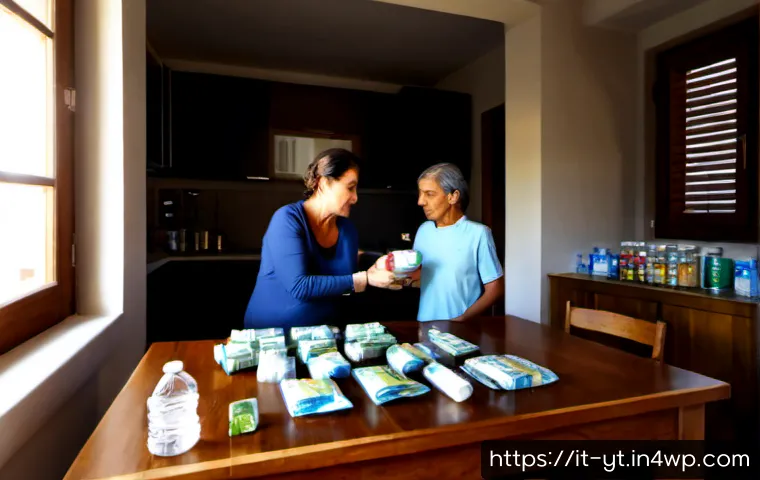 역경 극복을 위한 자원 관리 전략 - Photorealistic Italian household resource management scene during adversity, a calm middle-aged woma...